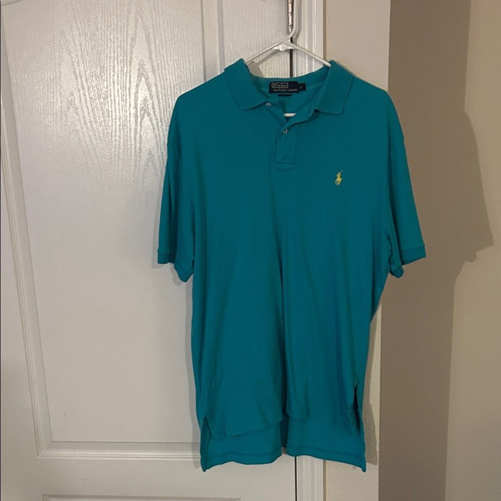 Polo Ralph Lauren Men’s Mesh Polo Shirt Teal Turquoise Orange Pony Size L
